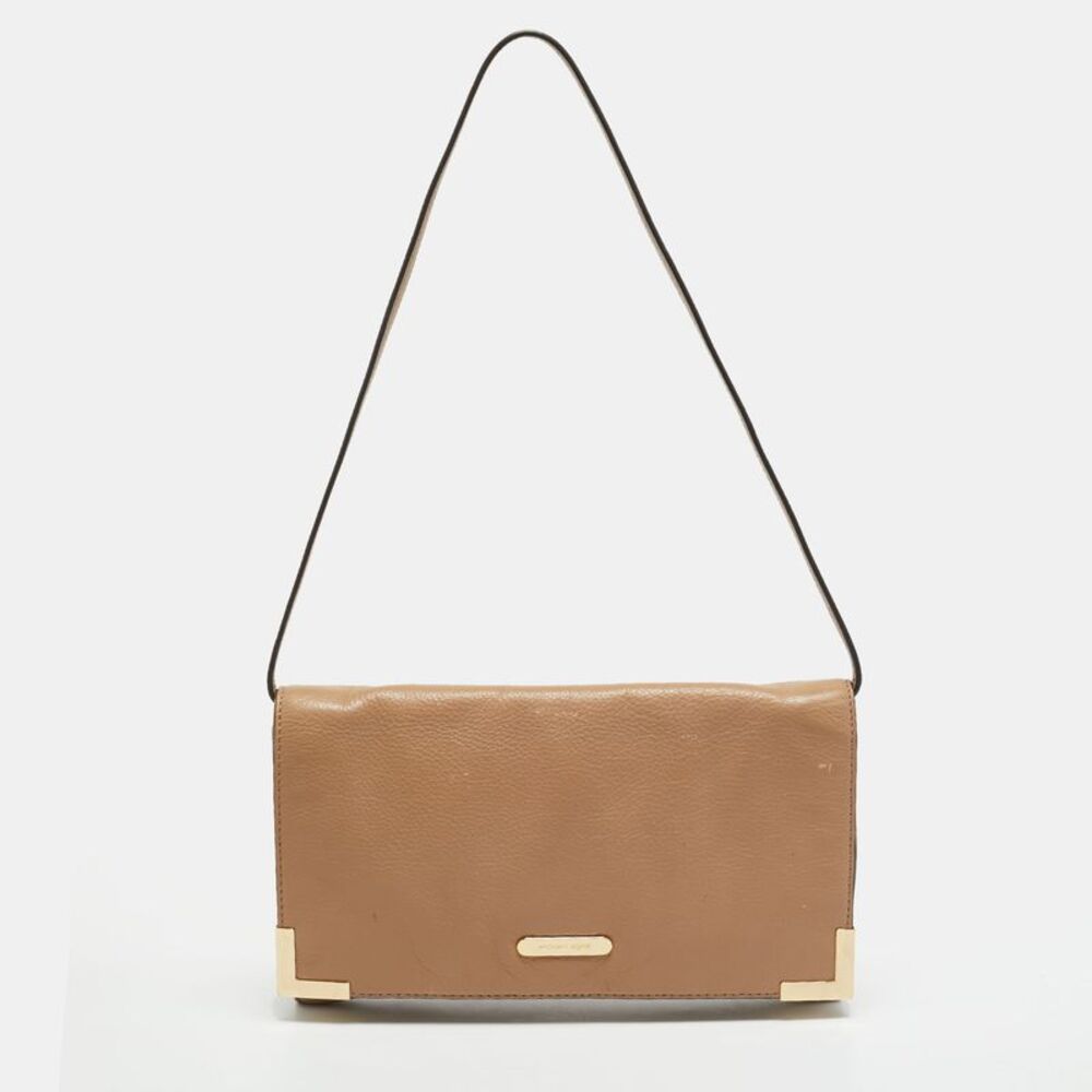 Michael Kors Frame Flap Beige Leather Shoulder Bag